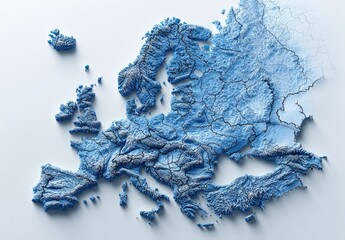 Relief map of Europe with national borders shown in subtle grey lines