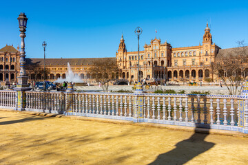 Obraz premium Architecture and canals of Spain square in Seville, Spain