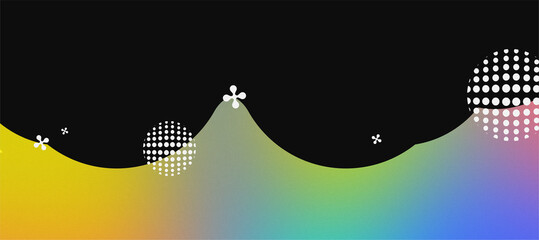 Abstract background with colorful gradient, flowing organic shapes, geometric dots, and noise texture. Modern background fluid organic shapes, halftone dot patterns. Perfect for versatile design use.