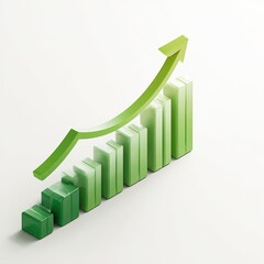 Green bar graph trending upward, with a green arrow, against a white background