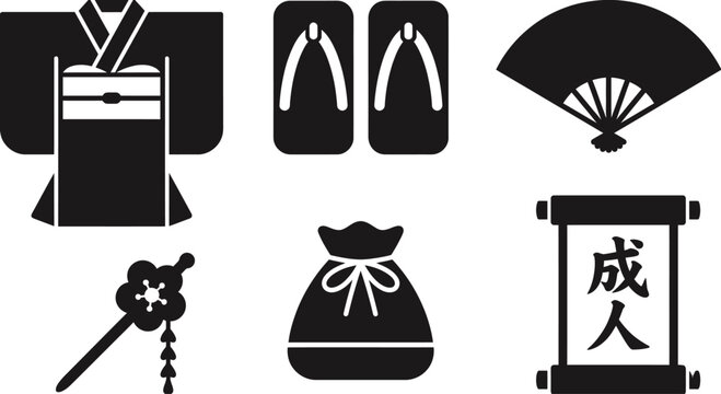 Seijin no Hi Flat Design Japanese Icons