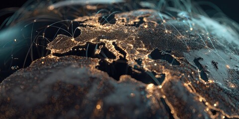 Europe and Africa at night with glowing city lights and network lines