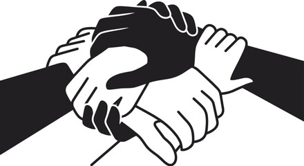 Diversity hands interlocking symbolize unity and connection.