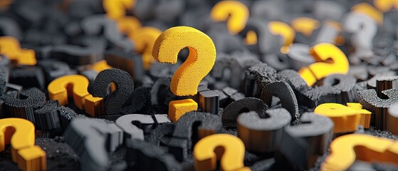 Pile of dark question marks with bright yellow question marks interspersed