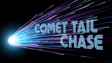 Comet Tail Chase graphic with colorful light streaks in dark space, International Day of Human Space Flight   