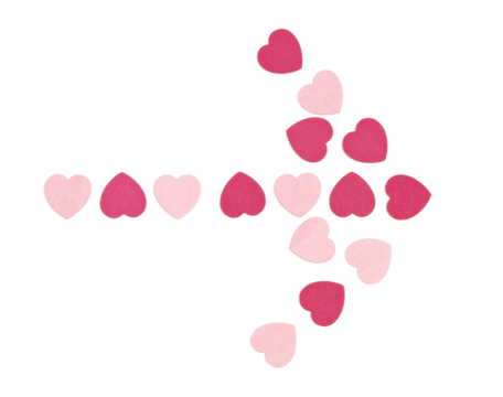 wooden pink and red hearts in shape of a pointer isolated on white background, top view, transparent - Powered by Adobe