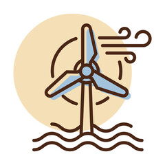 Offshore wind turbine outline vector icon