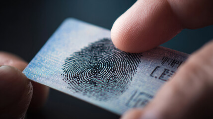 Fingerprint identity card close up view in human hand