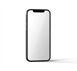 Modern smartphone with blank white screen, isolated against white background