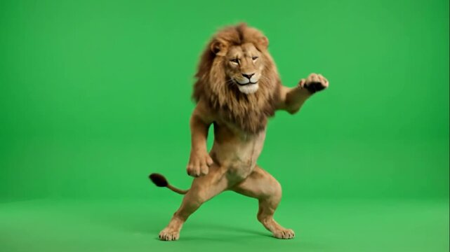 Lion dancing in green screen