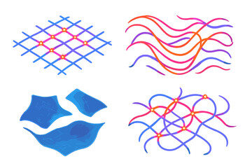 Aetheric Weave Design. Isometric vector illustration set Aetheric Weave Pattern: glowing thread lattice, floating energy strands,