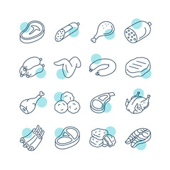 Meat Products Food Cuts Vector Icon Set