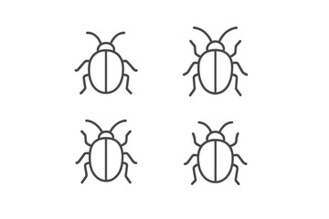 Minimal Beetle Icons. Line style icons of Beetles: small crawler, domed back, subtle wing line, delicate legs, soft antenna arc,