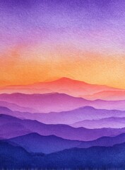 Watercolor gradient hills at dusk, transitioning from purple to orange