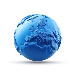 Blue globe featuring Europe with exaggerated topography, isolated on white