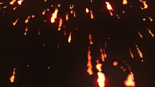 particles fire  falling in the dark