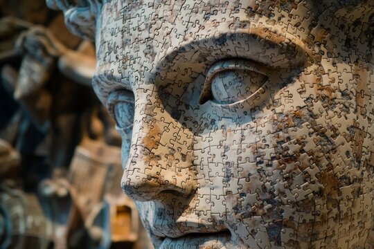 Cultural Heritage Expert Thoroughly Investigates Timeworn Marble Artwork With Detailed Lighting And Awareness