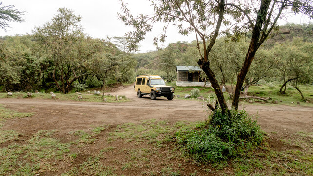 Safari vehicle in Hell's Gate national park, Kenya