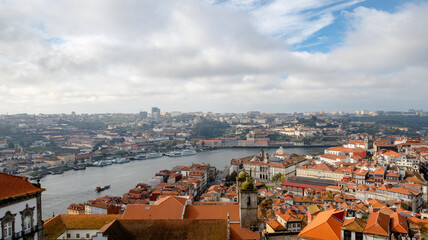 Panoramic views of Porto and Douro River from Se Cathedral