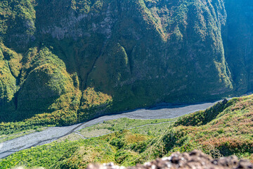 Mafate Circus Galets river and mountains in Reunion Island in Indian Ocean