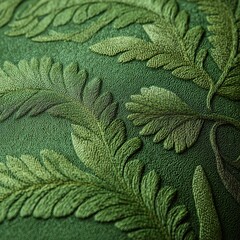 Textured Green Leaf Pattern on Decorative Fabric Surface