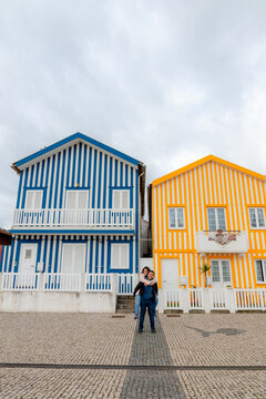 Colorful striped houses in Costa Nova, Portugal