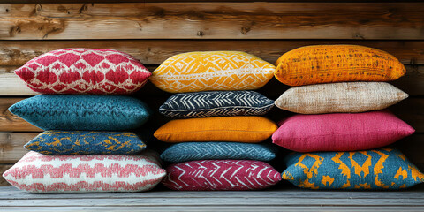 Pillows on Wooden Wall