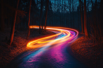 Light Trail on Forest Road