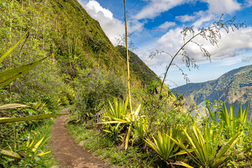 Mafate Circus Galets river and mountains in Reunion Island in Indian Ocean