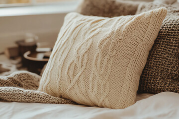 Sofa Pillow Knit Blanket Scene