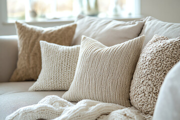 Sofa Cushions Beige Knit Texture