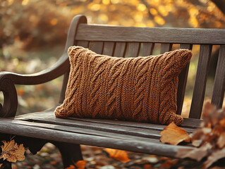 Pillow on Bench Cozy Autumn Scene