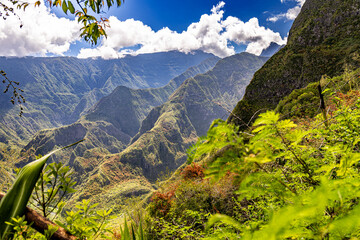 Mafate Circus Galets river and mountains in Reunion Island in Indian Ocean