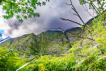 Mafate Circus Galets river and mountains in Reunion Island in Indian Ocean