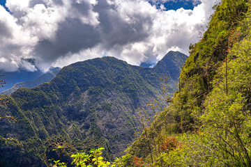 Mafate Circus Galets river and mountains in Reunion Island in Indian Ocean