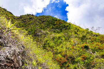 Mafate Circus Galets river and mountains in Reunion Island in Indian Ocean