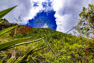 Mafate Circus Galets river and mountains in Reunion Island in Indian Ocean