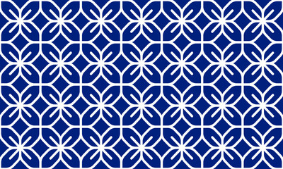 four-petal flower pattern with blue background. Seamless pattern. Batik pattern. 