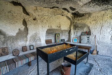 Candle Offering and Icons in Rock-Hewn Chapel