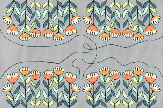 Botanical pattern of spring flowers in a floral illustration