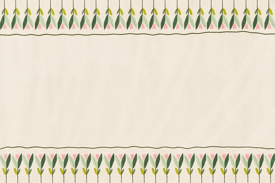 Pastel floral border design with delicate leaves