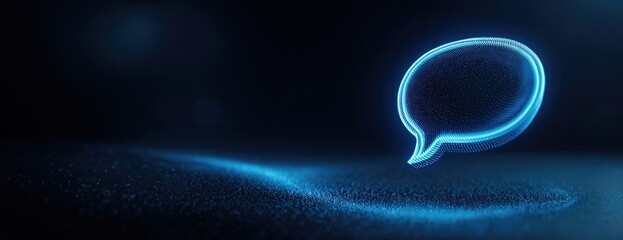 Glowing blue speech bubble above a textured surface against a dark background