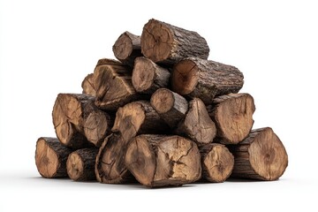 Stacked firewood logs on white background