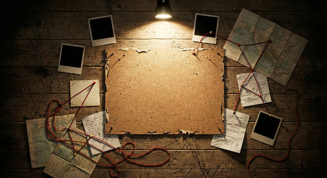 Vintage Detective Desk with Maps and Blank Paper Space