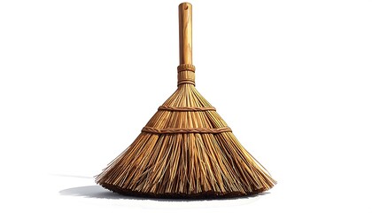 A traditional sweeping tool rendered with realistic shading against a clean white backdrop, showcasing its functional form