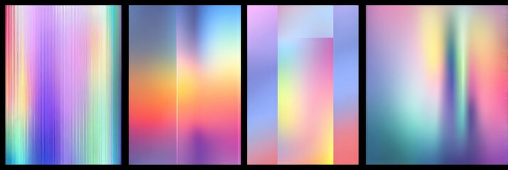 Four abstract panels with blended, vertical, colorful gradients on black