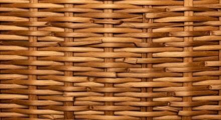 Obraz premium Detailed close-up of natural woven texture resembling wicker or rattan basketry. Perfect organic background design and seamless surface, braided, woven, abstract