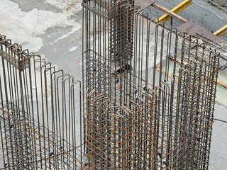 Reinforced iron framework in modern construction site
