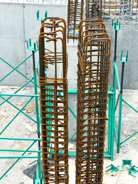 Reinforcement iron in a construction site setup