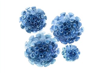 Four watercolor, bluish, round, spiky abstract forms against a white background